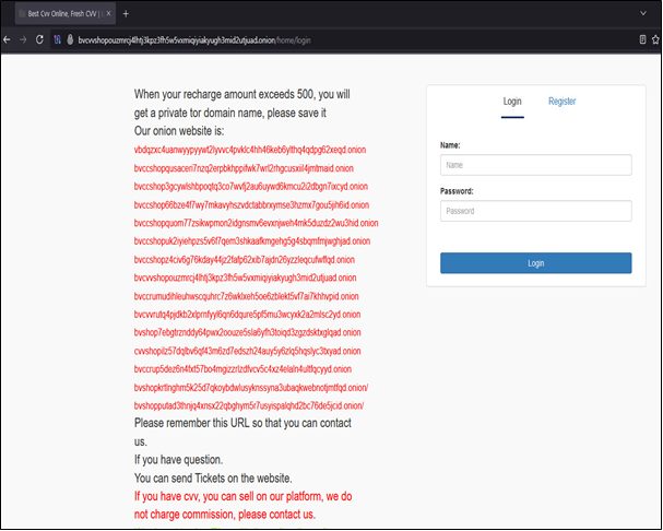 Identification of Public Infrastructure Linked to 'Best CVV Online, Fresh CVV' Dark Web Marketplace