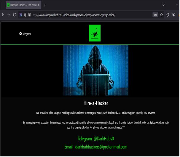 Identification of Public Infrastructure Associated with the Darkhub Hacking-for-Hire Service